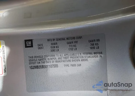 2008 Pontiac Solstice z USA, uszkodzony, nr VIN 1G2MB35B58Y107585